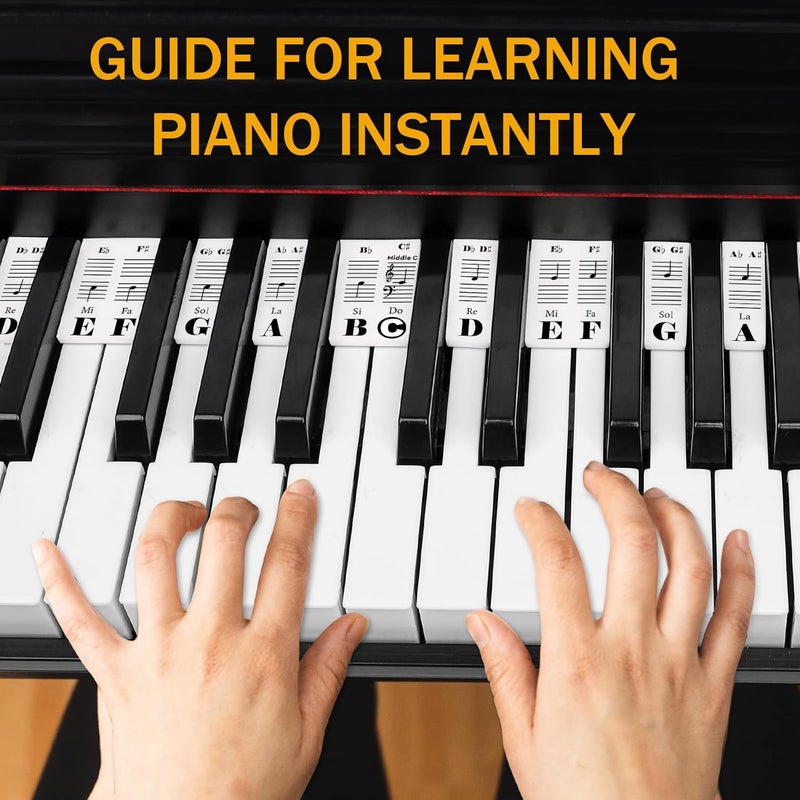 Eison Removable Piano Keyboard Note Labels Piano Keyboard Stickers for Beginner Silicone Piano Notes Guide for Learning, 88-Key Full Size, No Need Stickers, Reusable and Comes with Box (Black） - Image 2